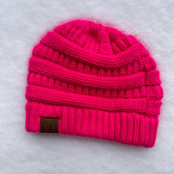 C.C Soft Stretch Cable Knit hot pink, neon pink hat, One Size - Picture 4 of 6